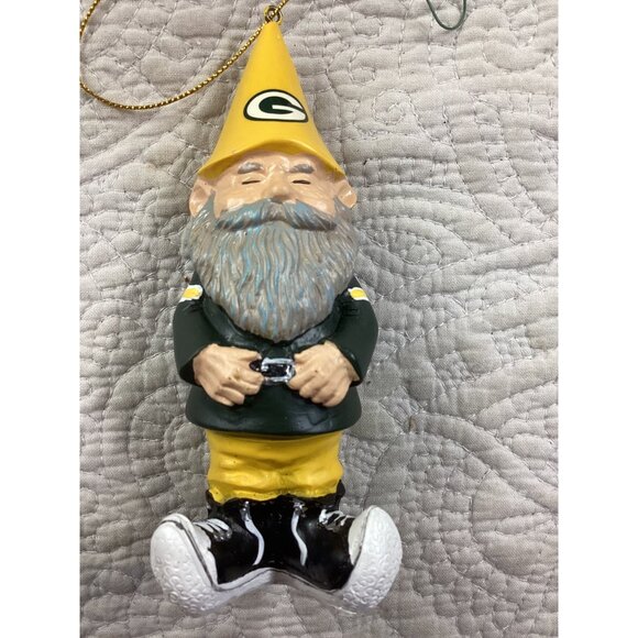 Green Bay Packers Gnome Christmas tree Ornament With Yellow Hat & Team Logo 5" - Picture 1 of 5